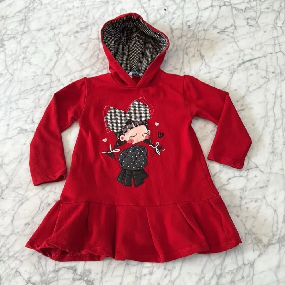 Mayoral Girls Red Hooded Dress Sz 4T